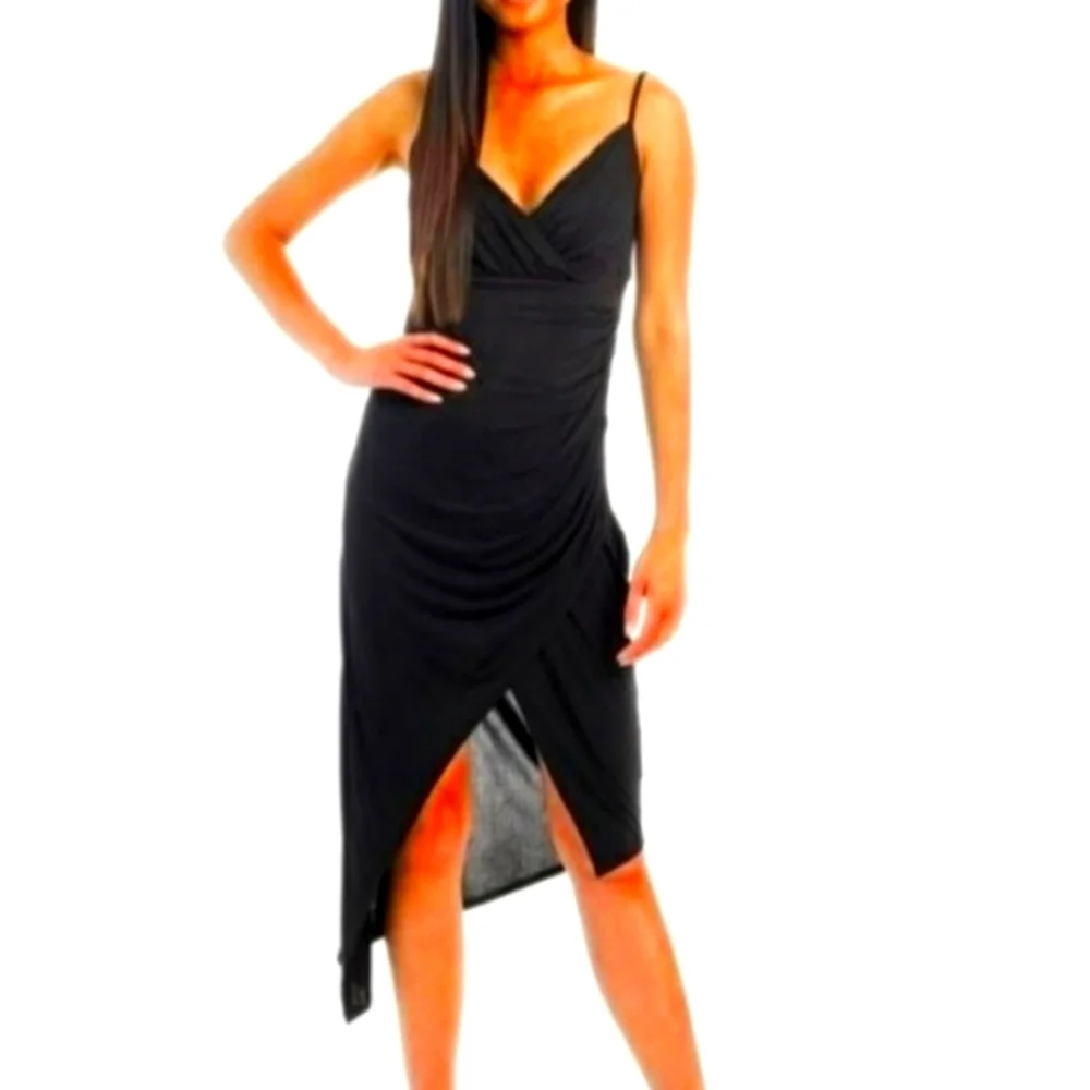 See updated listing Slvls V-neck Surplus Charmeuse Midi Wrap Dress Midnight - Picture 8 of 9